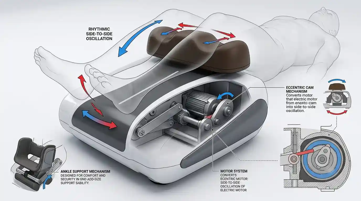 Engineering view showing how a Chi Machine creates gentle swing motion technology