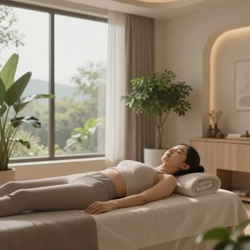 alt="Person relaxing after a Chi Machine session in a peaceful wellness setting"