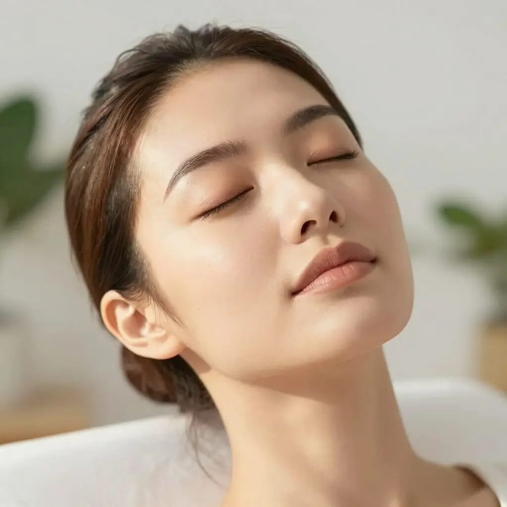 Relaxed woman after a Chi Machine wellness session.