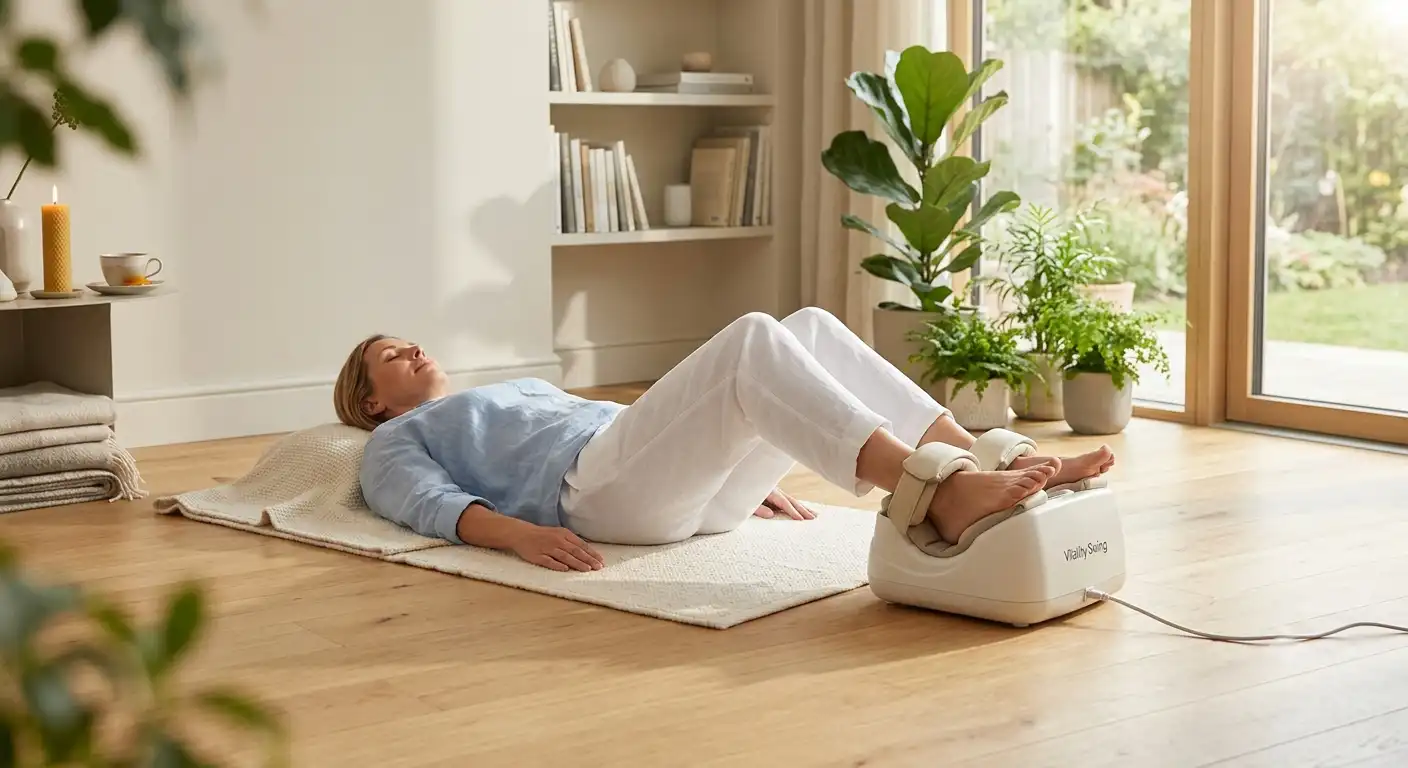 Adult relaxing on a Chi Machine using gentle rhythmic oscillating movement